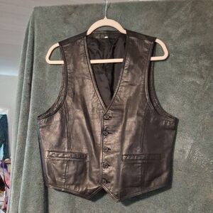 Men's Classic Black Leather Vest